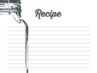 Simple recipe card with mason jar with a hook in dark blue. Template. Vector design.