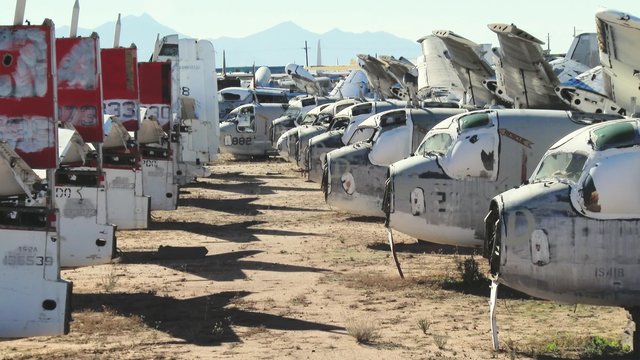 Storage area for retired military aircraft at Davis-Monthan Air Force Base in Tucson, Arizona, zoom in, 4K, Ultra HD