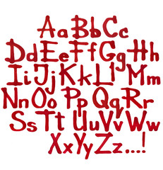 Hand written Alphabet by Red Marker with texture of Paper. Letters isolated