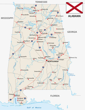 alabama road map with flag