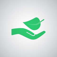 Flat green Leaf In Hand icon