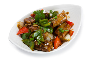 Fried pork ribs with sweet peppers