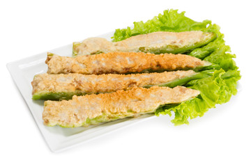 Pepper stuffed with meat cooked in tempura batter
