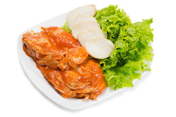  Raw of chicken with spices cooked on the grill