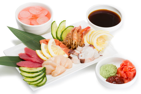 Sashimi seafood assortment with hot sauce