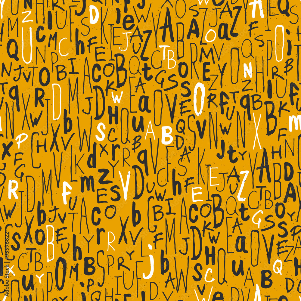 Poster seamless letters pattern. on yellow paper texture. different han
