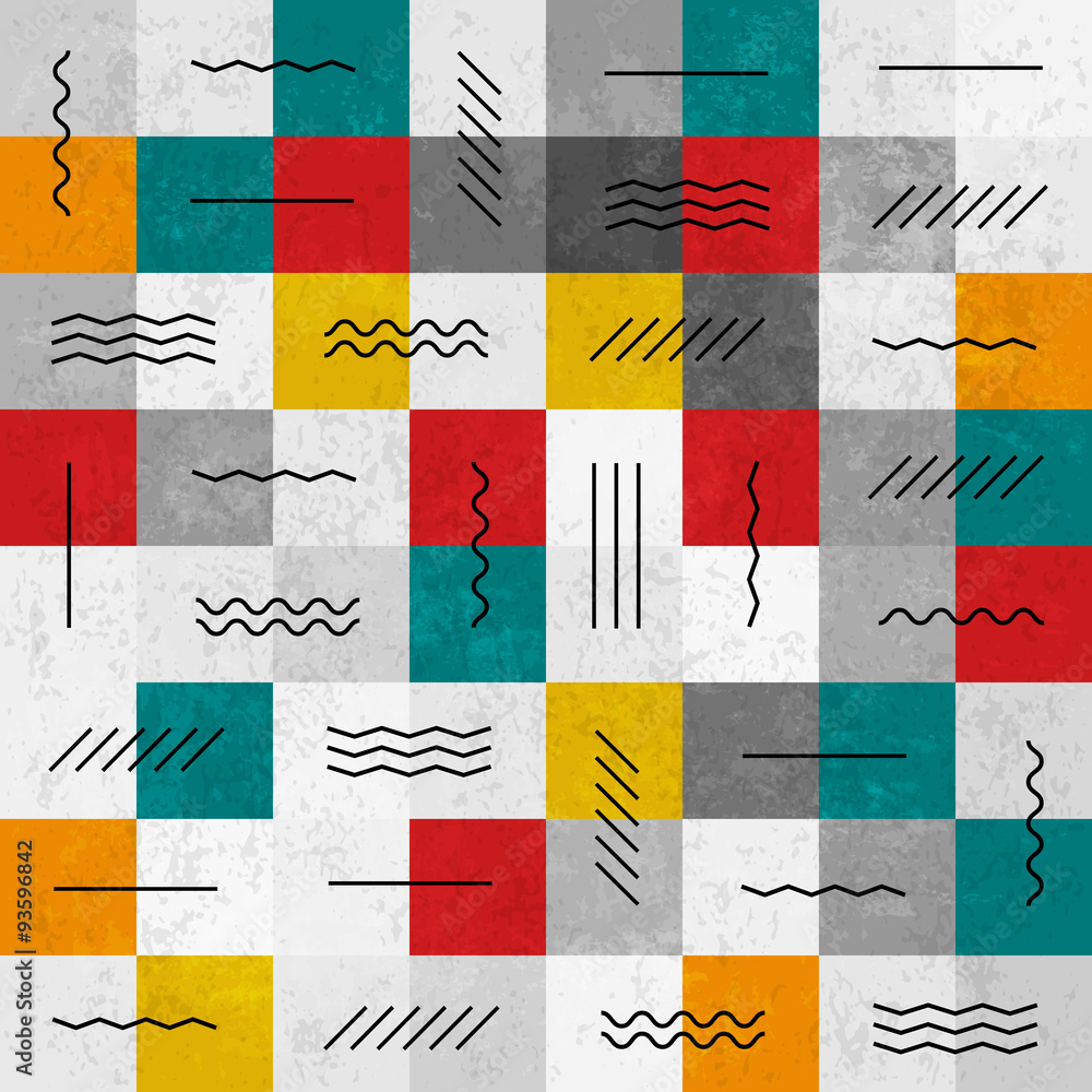 Poster Retro colors abstract seamless pattern with geometric lines