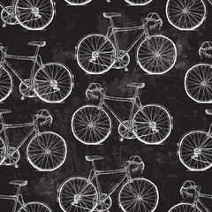 Vintage Bicycles Seamless Pattern on Black Grunge Background