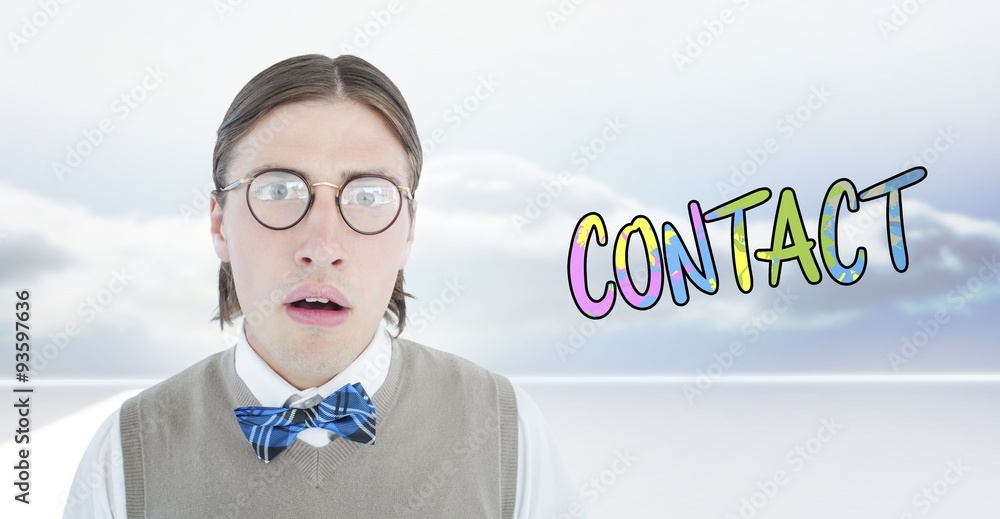 Poster composite image of geeky hipster looking surprised at camera
