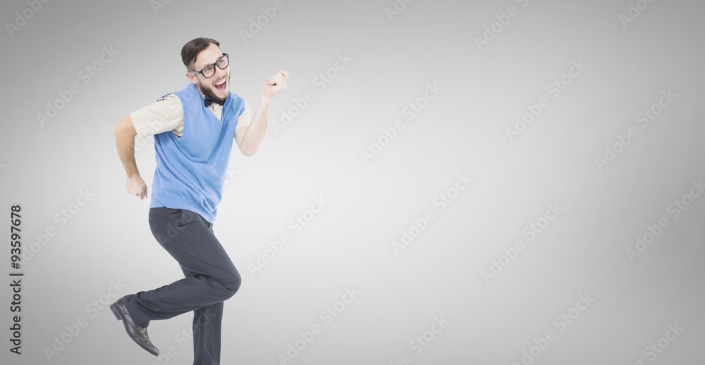 Poster composite image of geeky hipster dancing and smiling
