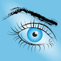 Painted Eye with blue pupil on a blue background.Vector