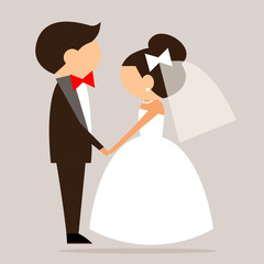 cartoon bride and groom sideways