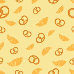 Croissant pretzel seamless pattern vector
