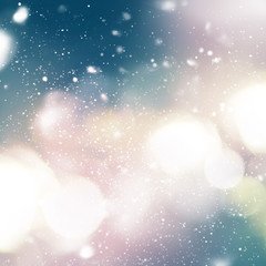 Light with Snowfall on sky. Blue, yellow color. Pastel Background. Digital Drawing