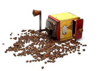 Vintage coffee grinder with coffee beans