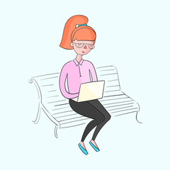 Young girl working with laptop color vector 