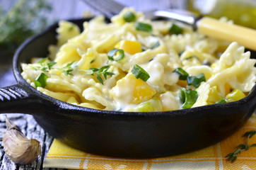 Farfalle with pumpkin,garlic and thyme.