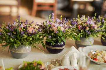 Floral arrangements from lavender and herbs.