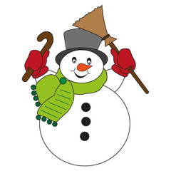 Snowman with scarf on white background
