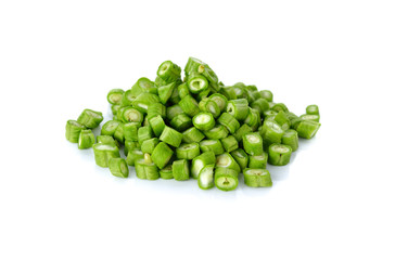 sliced yard long beans on white background
