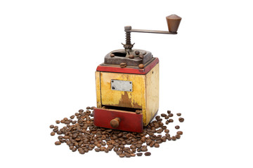 Vintage coffee grinder with coffee beans