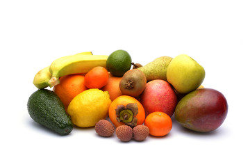Assortment of exotic fruits isolated on white