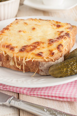 Croque Monsieur a French toasted cheese and ham sandwich