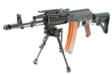 ak-47 machinegun with custom butt, reflex sight and bipod