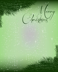 Christmas letterhead background with evergreen branches and Christmas balls. Vector.