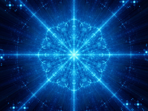 Blue glowing snowflake shape mandala fractal