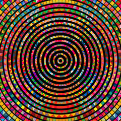Abstract colorful squares (dots) radial concept geometric background