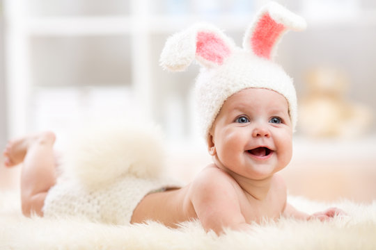 Smiling Baby In Rabbit Costume