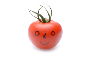 Funny tomato on white