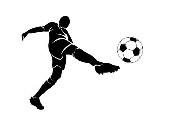 Fototapeta na wymiar Vector silhouette of a football player with the ball