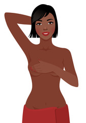 African woman doing self exam breast cancer Isolated on white background/Stock vector illustration african woman doing self exam breast cancer Isolated on white background