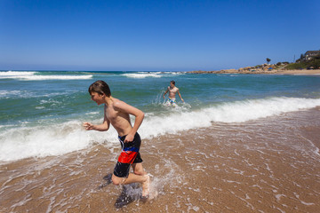 Boys Swimming Beach Holidays Family
