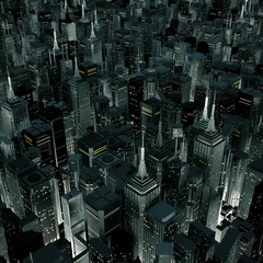 Blask miasta nocą / renderowanie 3D miasta nocą oświetlone z ulic poniżej - 93609439