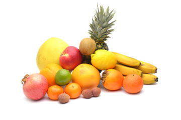 Assortment of exotic fruits isolated on white