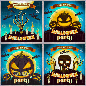 Halloween Posters set. Vector illustration. night holiday