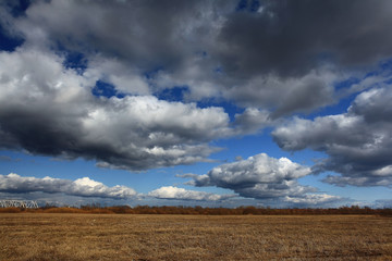 autumn landscape field sky clouds