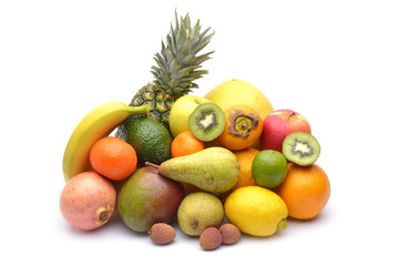 Assortment of exotic fruits isolated on white