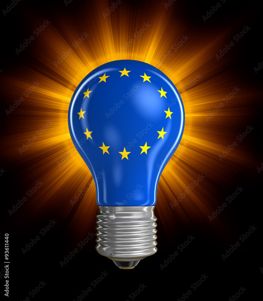Poster light bulb with flag of the european union (clipping path included)