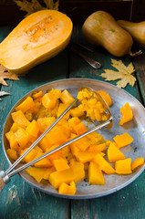 Baked pumpkin with spices and blackcurrent jam