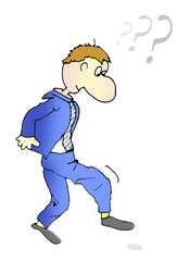 Mann im Anzug macht einen Schritt