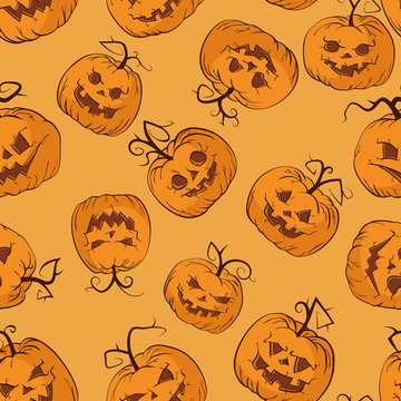 Vector Halloween seamless pattern with pumpkins.