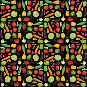 Pattern of different vegetable. Vegetable on black background