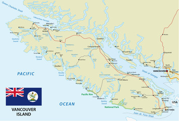 vancouver island map with flag
