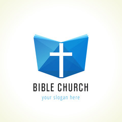 Obraz premium Bible church logo. Template logo for churches and christian organizations cross on the bible