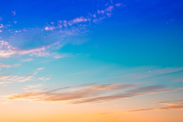 Bright orange mix blue colors sunset sky.