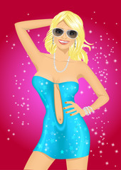 fashion blonde disco girl dancing in night club